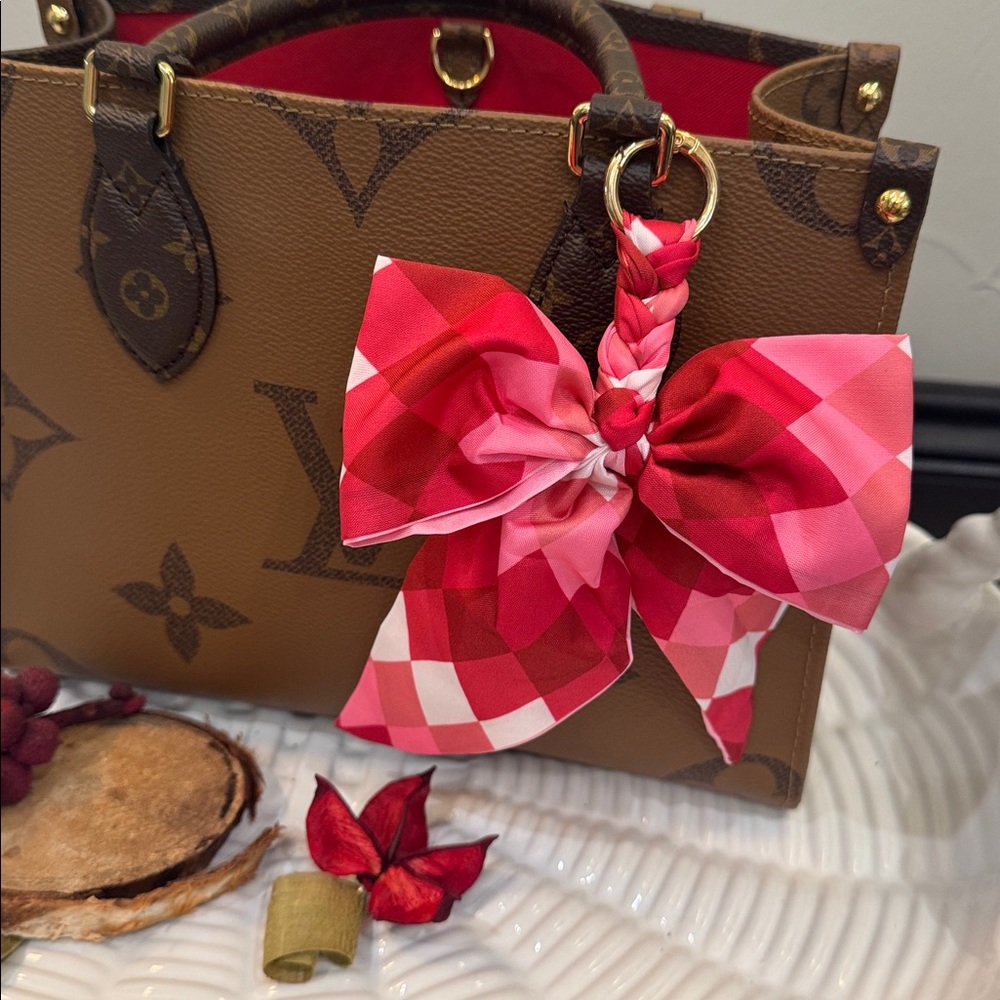 Modern Boho Pink Plaid Bow Accent Charm